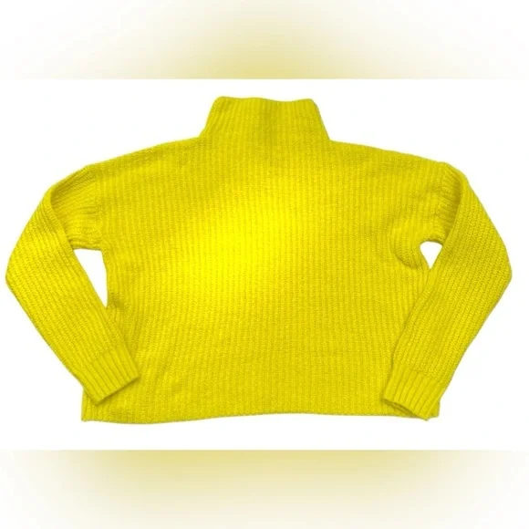 Anthropology lemon yellow funnel neck knit sweater size medium - Picture 6 of 10